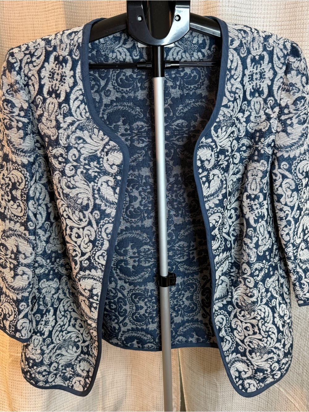 Coldwater Creek Navy & Cream Jacquard Open-Front Blazer